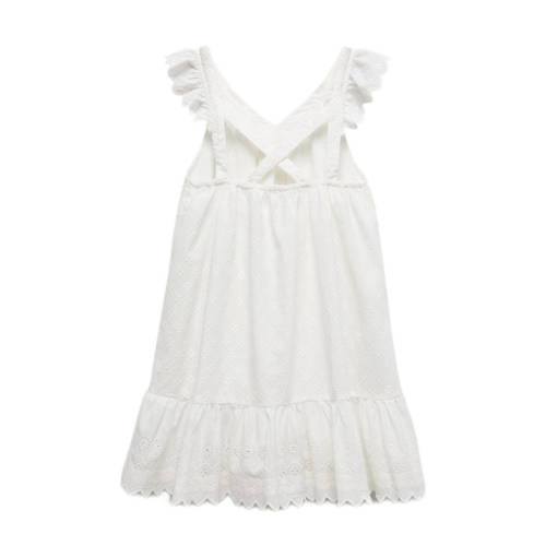 Mango Kids A-lijn jurk wit Meisjes Katoen V-hals Effen 140
