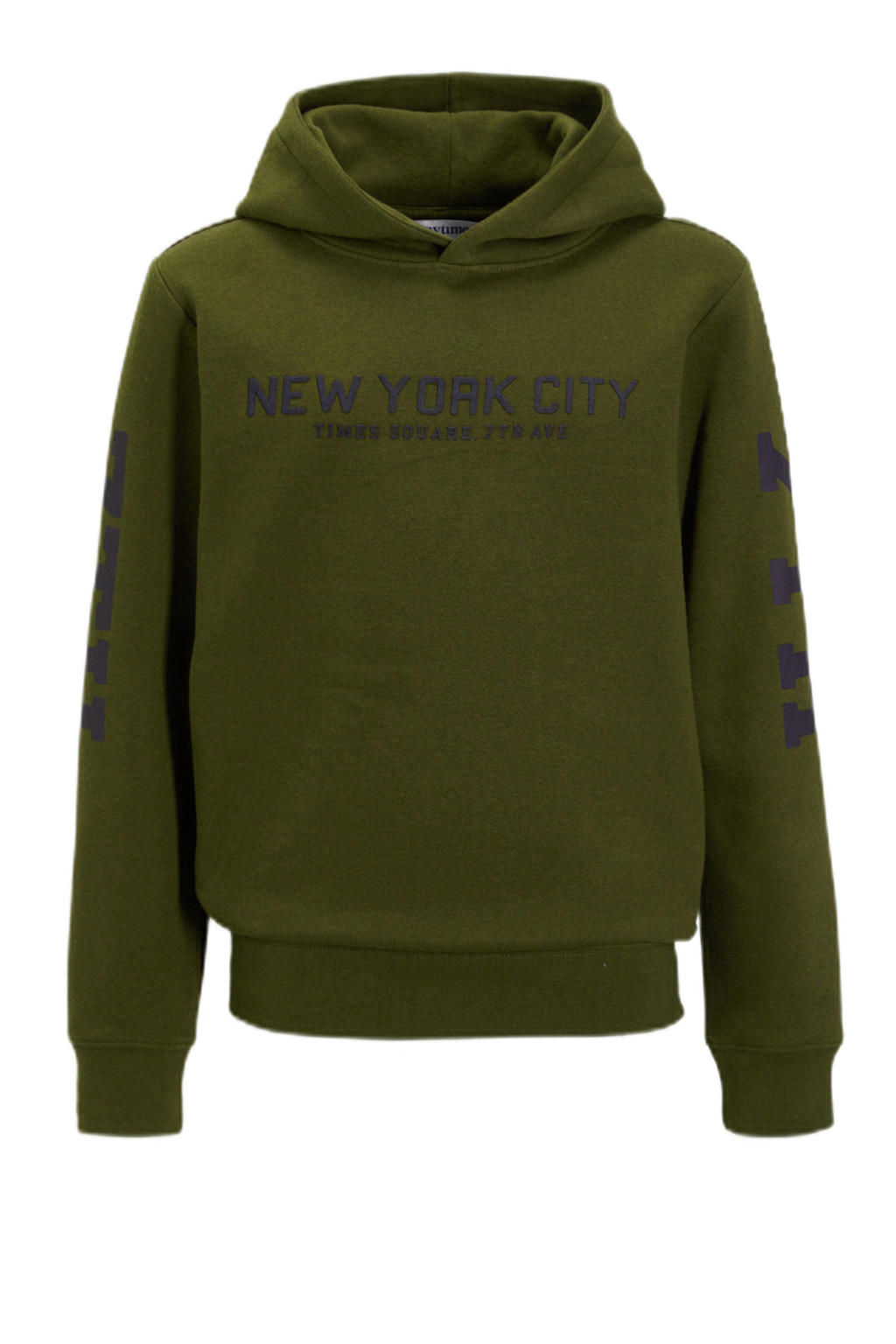 Olijfgroene jongens anytime hoodie van katoen met backprint, lange mouwen en capuchon