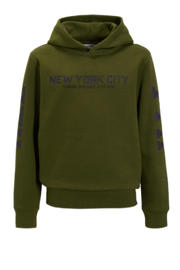 thumbnail: Olijfgroene jongens anytime hoodie van katoen met backprint, lange mouwen en capuchon