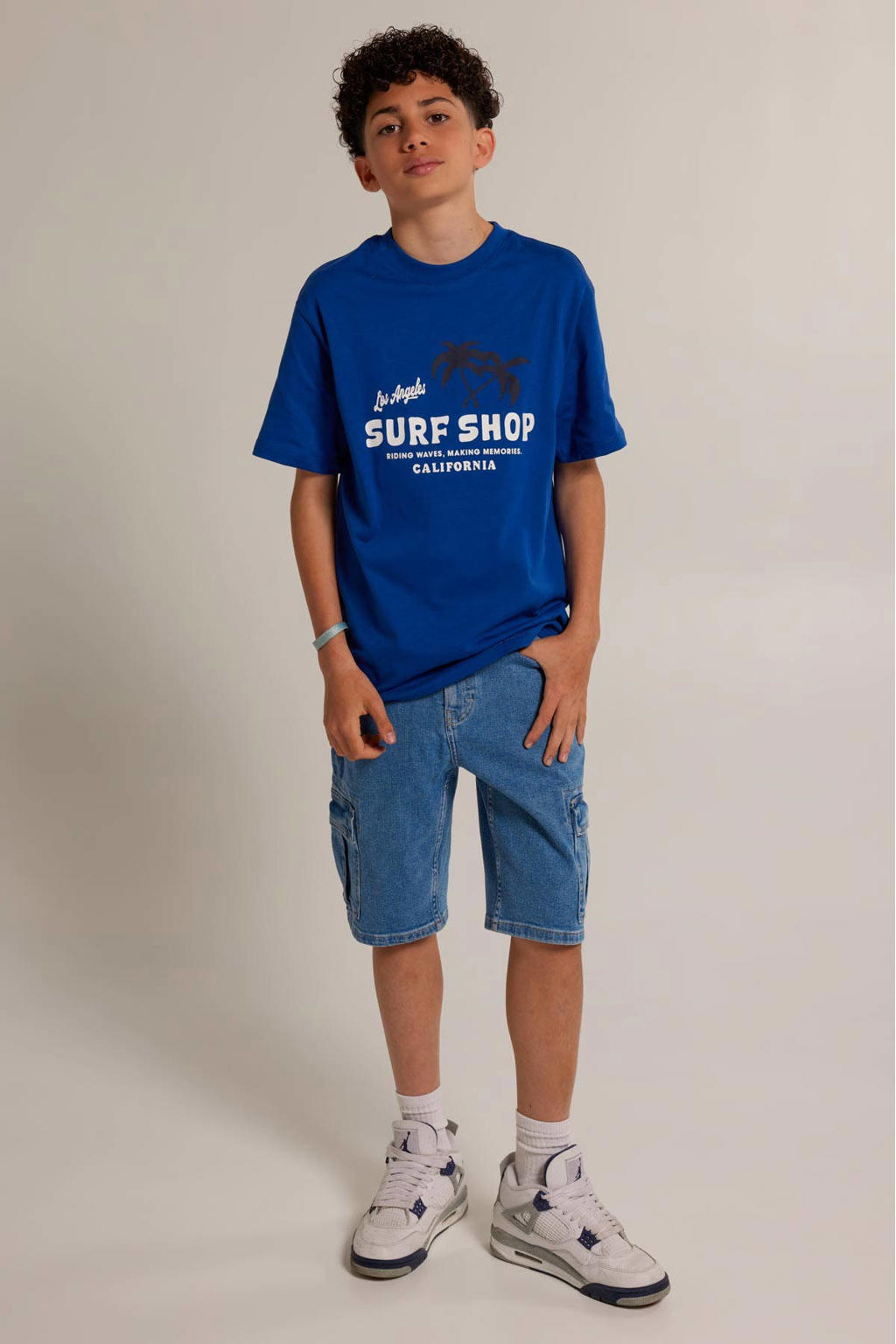 America Today T-shirt met backprint kobalt blauw