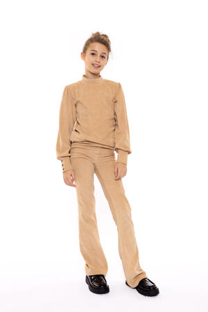 high waist flared broek zand