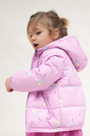 gewatteerde winterjas met all over ijsjes print roze