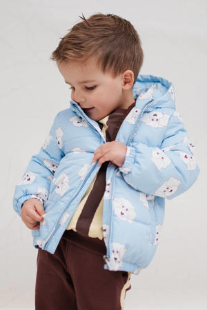 gewatteerde winterjas met all over print blauw