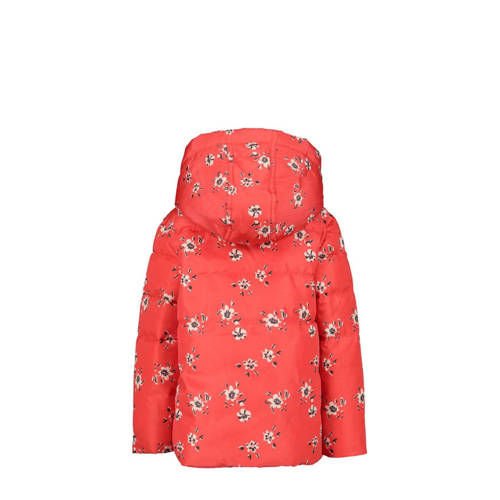 Tom Tailor baby gebloemde gewatteerde winterjas koraaloranje/wit/zwart Meisjes Polyester Capuchon