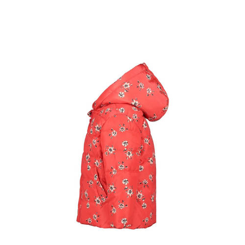Tom Tailor baby gebloemde gewatteerde winterjas koraaloranje/wit/zwart Meisjes Polyester Capuchon
