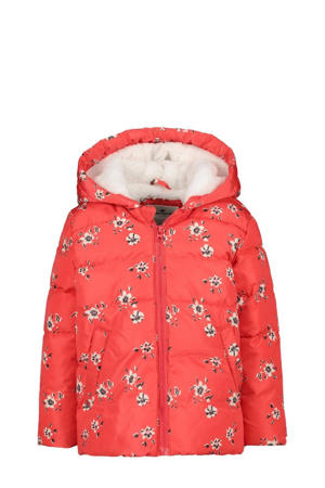 baby gebloemde gewatteerde winterjas koraaloranje/wit/zwart