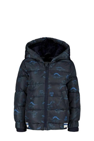 baby gewatteerde winterjas met all over print donkerblauw