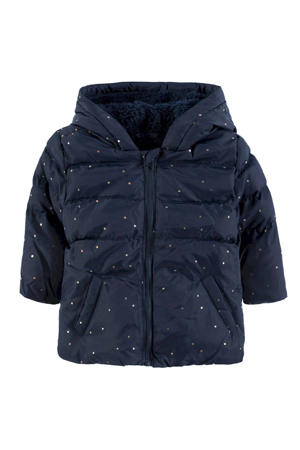 baby gewatteerde winterjas met stippen donkerblauw/goud