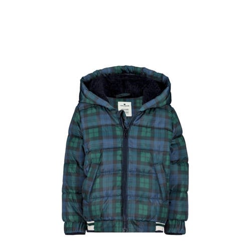 Tom Tailor baby geruite gewatteerde winterjas donkerblauw/groen Jongens Polyester Capuchon - maat 80 afbeelding