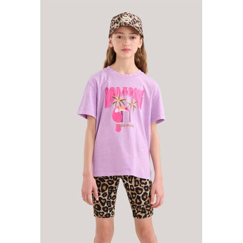 Shoeby T-shirt met printopdruk paars Meisjes Katoen Ronde hals Printopdruk 134 140