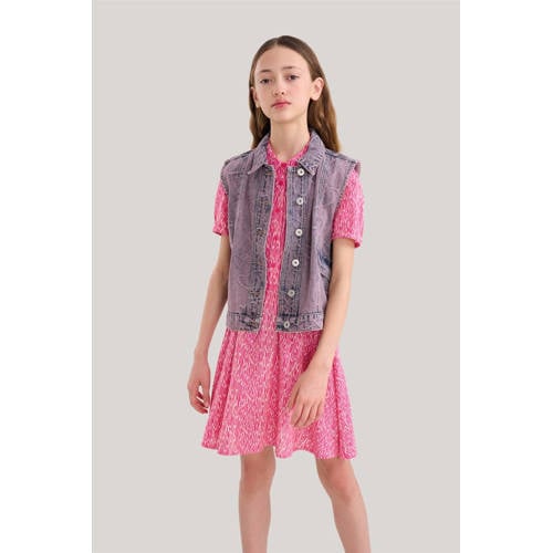 Shoeby jurk met all over print roze Meisjes Viscose Klassieke kraag All over print 122 128