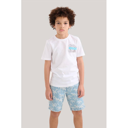 Shoeby regular fit denim short met all over print blauw wit Korte broek Jongens Katoen 146 152