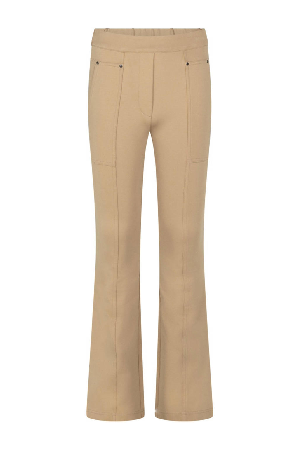 Zandkleurige meisjes AI&KO broek van viscose met elastische tailleband en effen