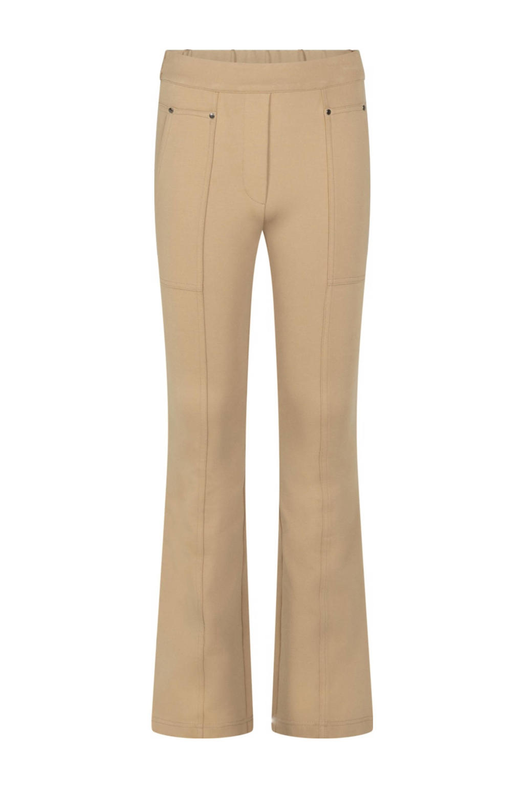 Zandkleurige meisjes AI&KO broek van viscose met elastische tailleband en effen