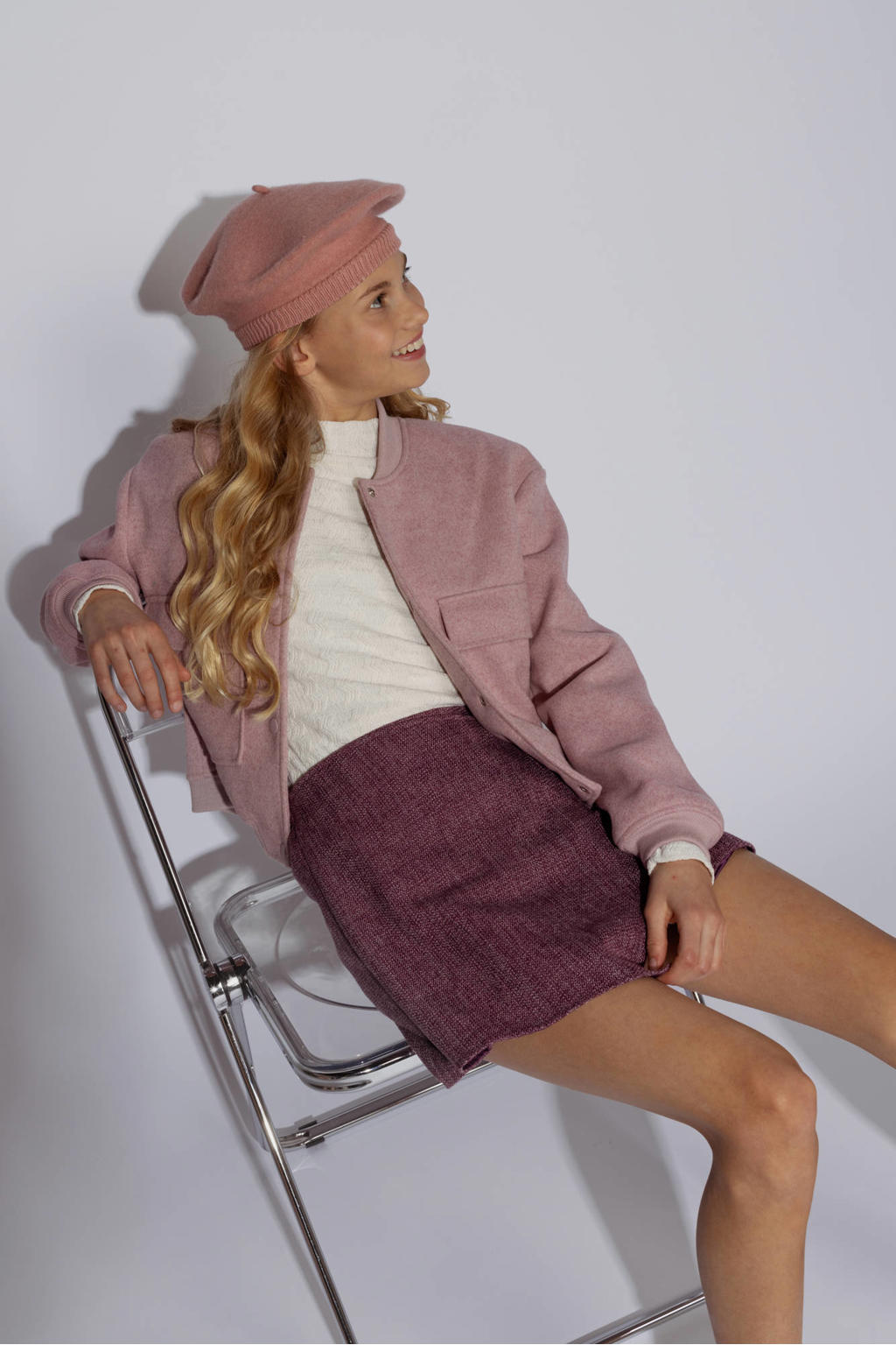 Witte meisjes AI&KO longsleeve van katoen met effen, lange mouwen en ronde hals