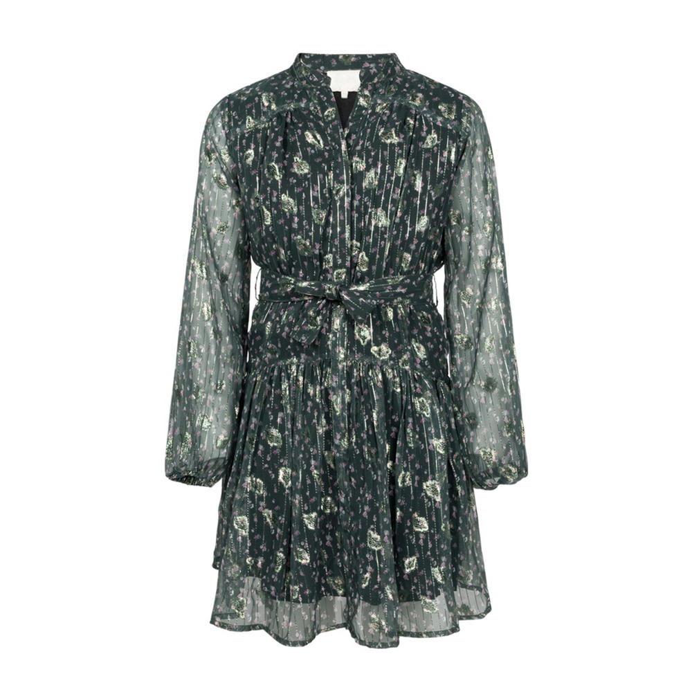 Groene meisjes AI&KO jurk met glitters van polyester met lange mouwen, ronde hals en knoopsluiting