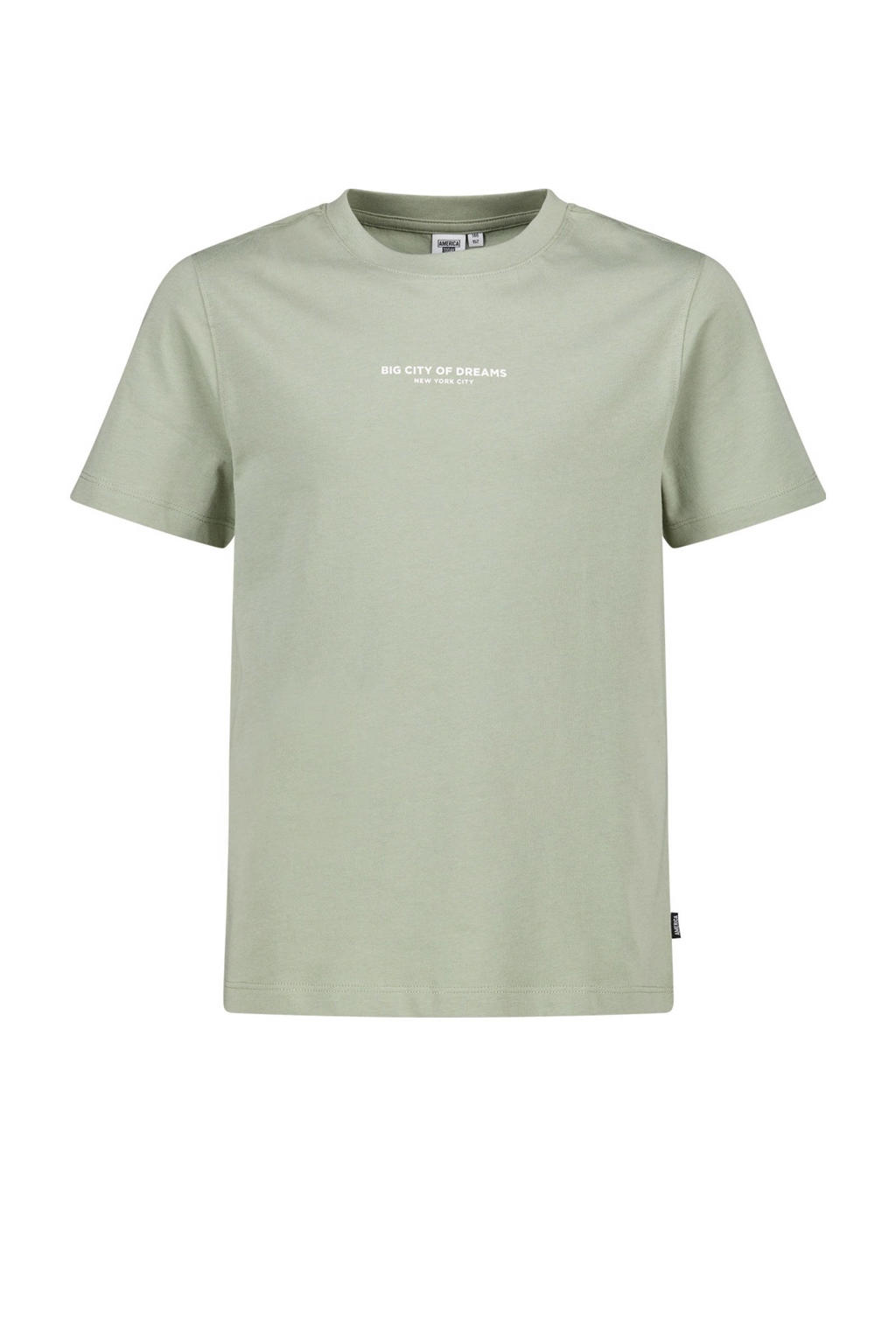 Olijfgroene jongens America Today T-shirt van katoen met backprint, korte mouwen en ronde hals