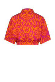 thumbnail: Roze, fuchsia en oranje Raizzed blouse Mona van viscose met korte mouwen, klassieke kraag, knoopsluiting en elastische boord