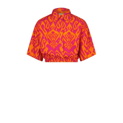 Raizzed blouse Mona met all over print fuchsia/oranje Roze Viscose Klassieke kraag