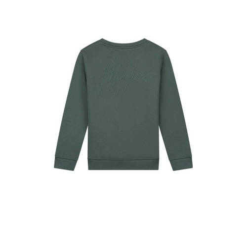 Malelions sweater Striped Signature met backprint grijsgroen Jongens Katoen Ronde hals 176