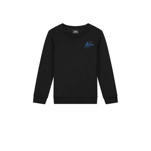 Malelions sweater Striped Signature met backprint zwart kobalt blauw Jongens Katoen Ronde hals 164