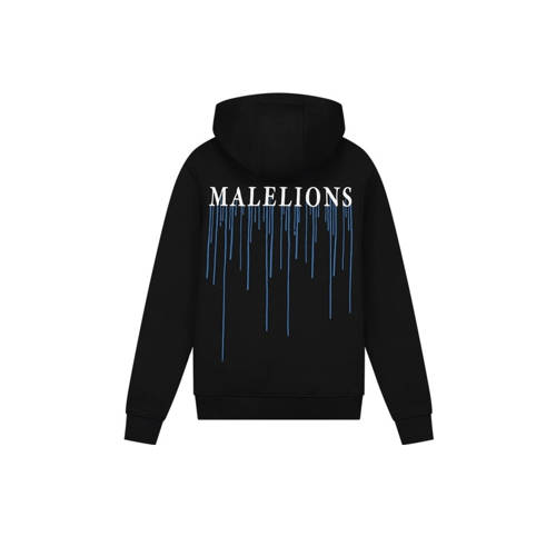 Malelions hoodie Painter met backprint zwart kobalt blauw Sweater Jongens Katoen Capuchon 152
