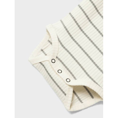 LIL' ATELIER BABY gestreepte romper NBMKAIL ecru grijs Jongens Katoen Ronde hals 68