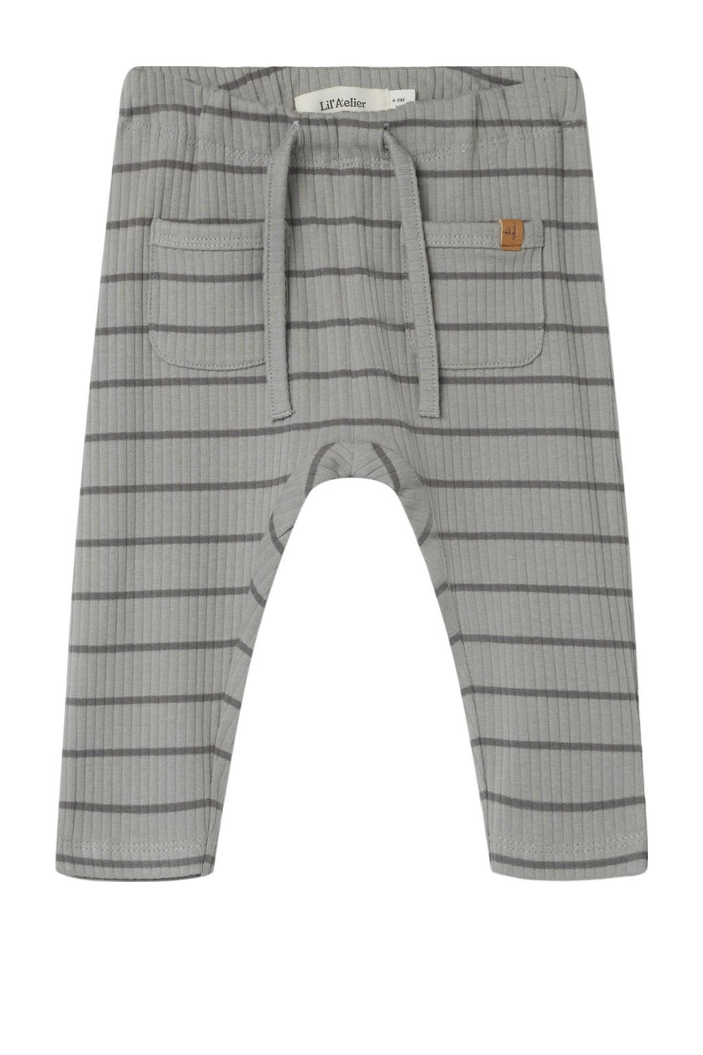 Grijze jongens LIL' ATELIER BABY baby gestreepte broek van katoen met elastische tailleband met koord