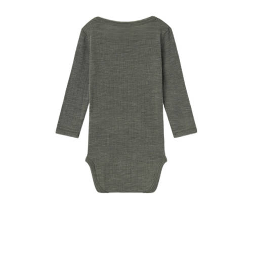 name it BABY romper van merinowol Groen Effen 68