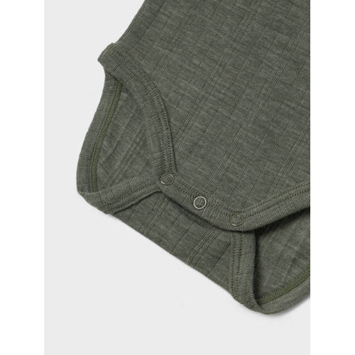 name it BABY romper van merinowol Groen Effen 68