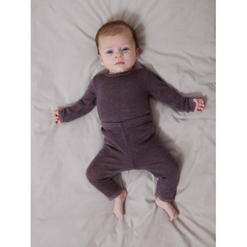 name it BABY slim fit legging NBFWANG van merinowol en all over print paars 74