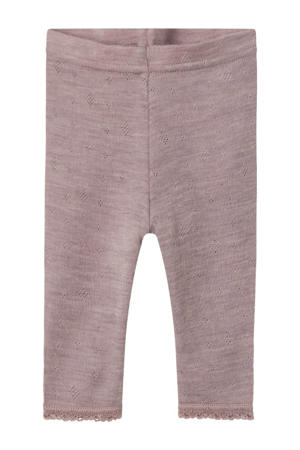baby slim fit legging NBFWANG van merinowol en all over print lila