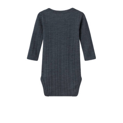 name it BABY romper van merinowol Blauw Effen 68