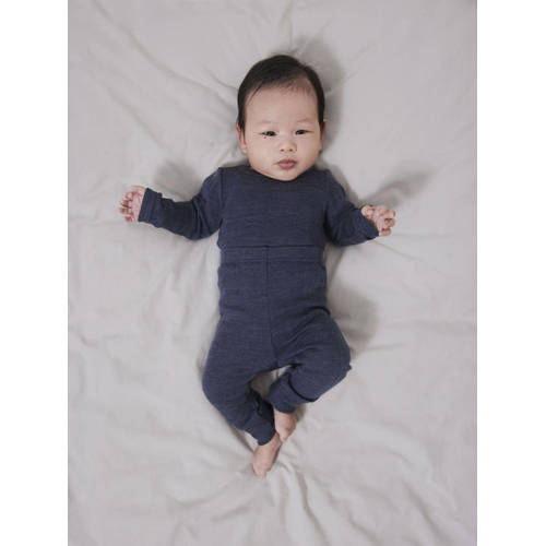 name it BABY romper van merinowol Blauw Effen 68