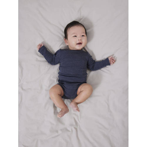 Name it BABY romper van merinowol Blauw Effen 68