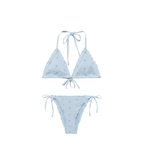 Mango Kids triangel bikini met ruches lichtblauw Meisjes Polyamide Effen - 168(M)