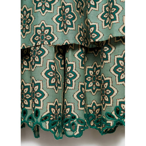 Mango Kids jurk met all over print groen Meisjes Katoen Strapless All over print 172(L)