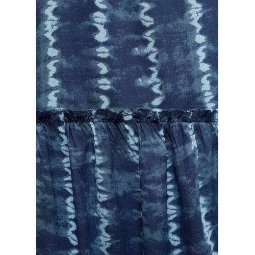 Mango Kids maxi A-lijn jurk met all over print met open rug blauw wit Meisjes Katoen Ronde hals 158(XS)