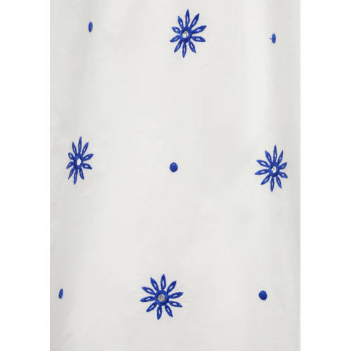 Mango Kids gebloemde A-lijn jurk wit hardblauw Meisjes Katoen V-hals Bloemen 172(L)