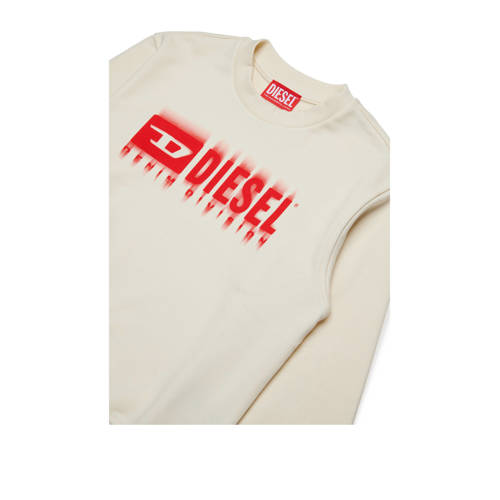 Diesel sweater met logo wit rood Ecru Jongens Katoen Ronde hals Logo 176