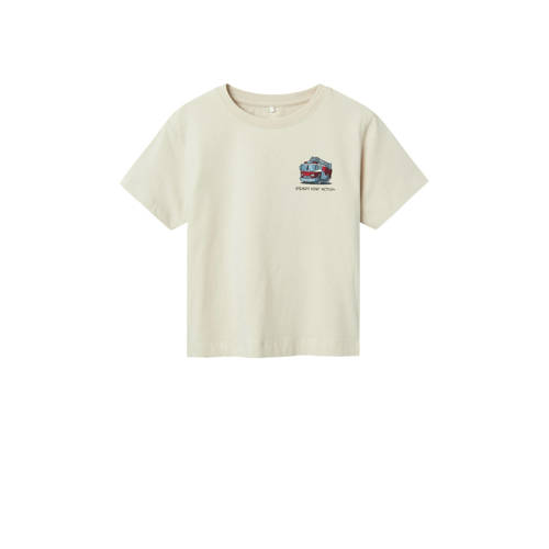 NAME IT MINI T-shirt NMMFIRKANO met backprint beige Jongens Biologisch katoen Ronde hals