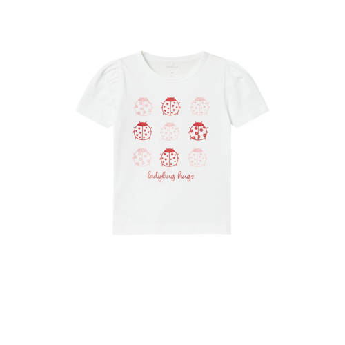 NAME IT MINI T-shirt NMFFAYE met printopdruk wit Meisjes Biologisch katoen Ronde hals