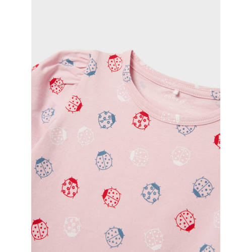 name it MINI T-shirt NMFFAYE met all over print lichtroze Meisjes Katoen Ronde hals 92
