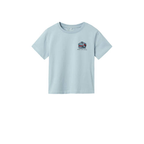 NAME IT MINI T-shirt NMMFIRKANO met printopdruk lichtblauw Jongens Biologisch katoen Ronde hals