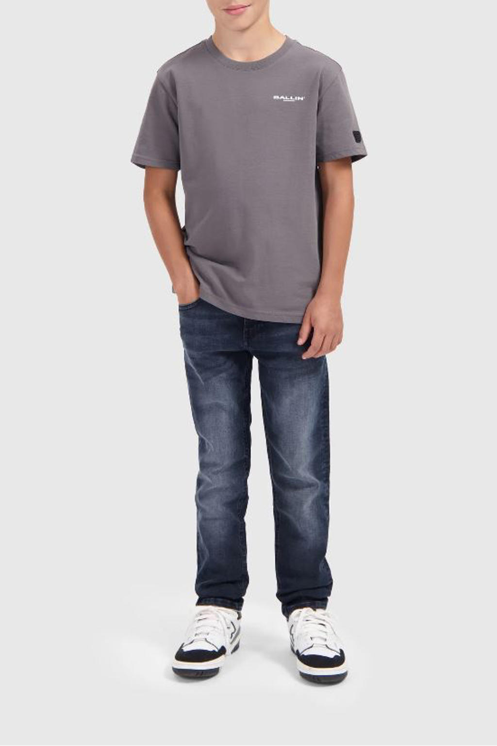 Dark blue denim jongens Ballin straight leg jeans The Noah dark blue van denim met rits- en knoopsluiting en effen