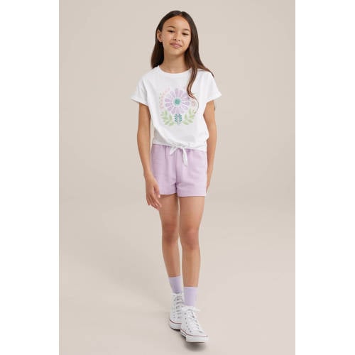 WE Fashion T-shirt met printopdruk wit Meisjes Katoen Ronde hals Printopdruk 158 164