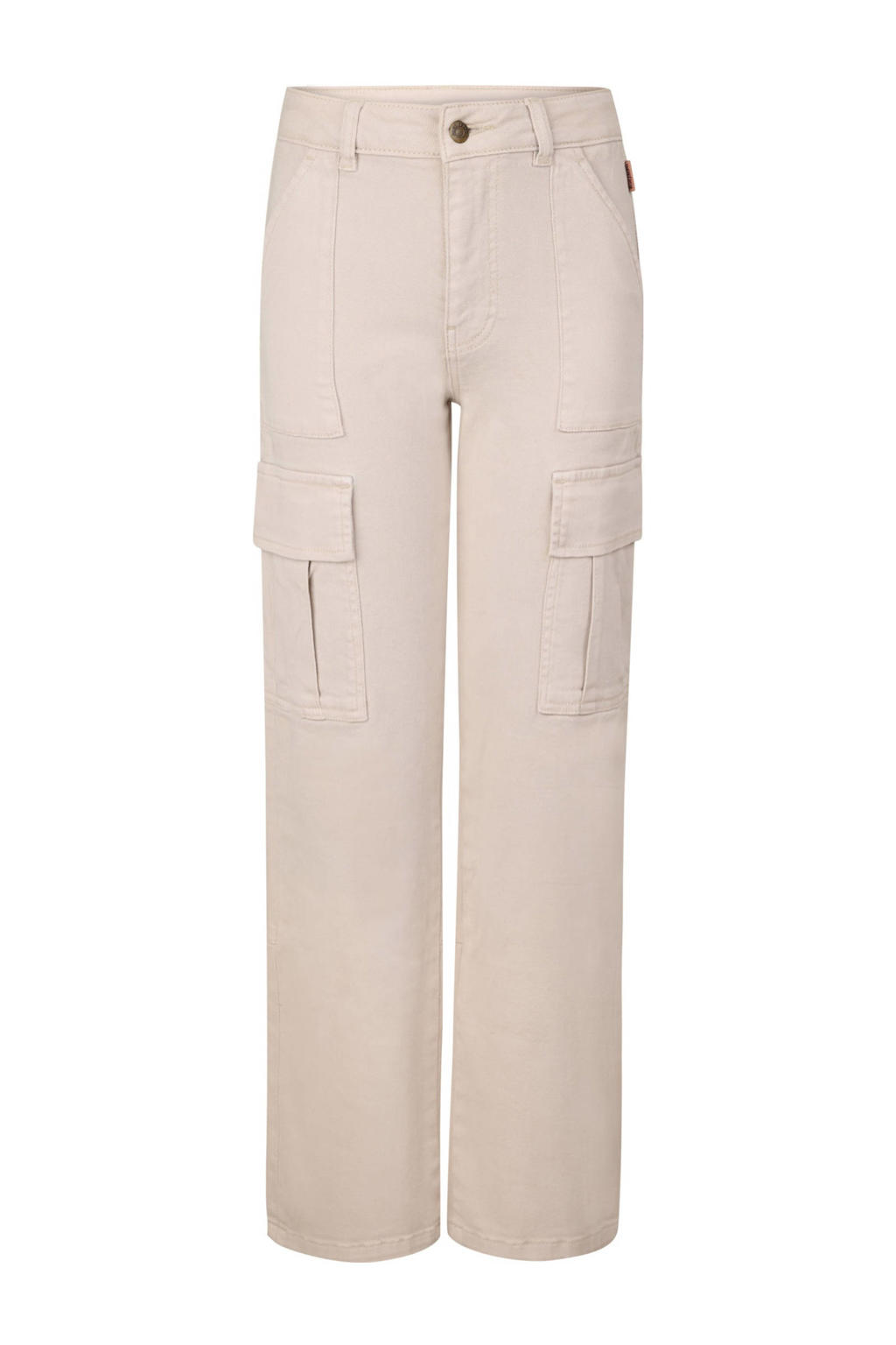Beige meisjes Blue Rebel straight fit cargobroek Leona van katoen met regular waist, rits- en knoopsluiting en effen