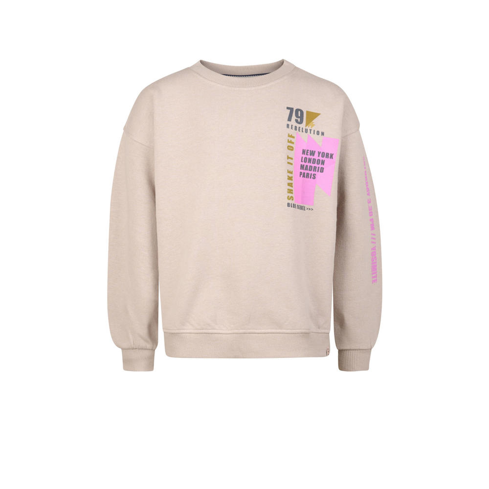 Beige en roze meisjes Blue Rebel sweater Layla met backprint, lange mouwen en ronde hals