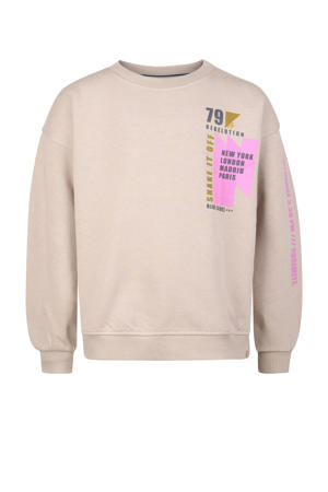 sweater Layla met backprint beige/roze