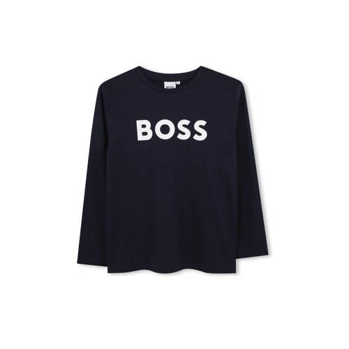 BOSS longsleeve met logo donkerblauw Jongens Katoen Ronde hals Logo - maat 164 afbeelding